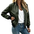 thumbnail image 2 of EchfiProm Women Spring Fall Casual Bomber Jacket Solid Color Full Zip Long Sleeve Light Wind‑Resistant Outer Coat with Side Pockets Army Green XXXL, 2 of 7