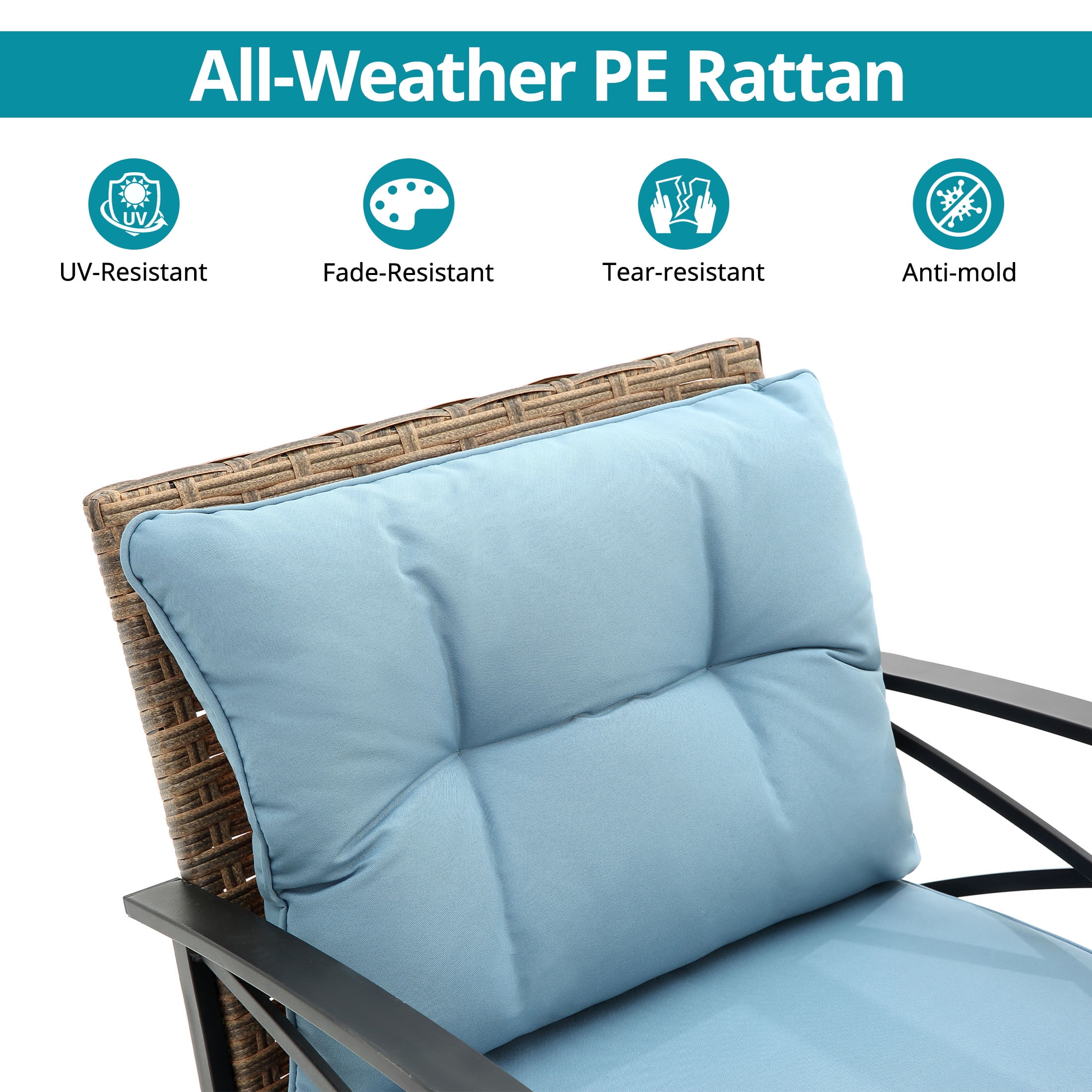 Enyopro 3-Piece Patio Furniture Set, Outdoor Wicker Conversation Set with Coffee Table, All-Weather Rattan Chairs & Cushions, Modern Patio Seating for Garden, Balcony, or Backyard, Blue