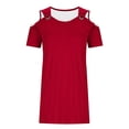 thumbnail image 6 of Kvture Women Cold Shoulder T Shirt Dress Wide Strap Short Sleeve Casual Tunic Dresses Loose Comfort Lounge Dress Red, 6 of 7