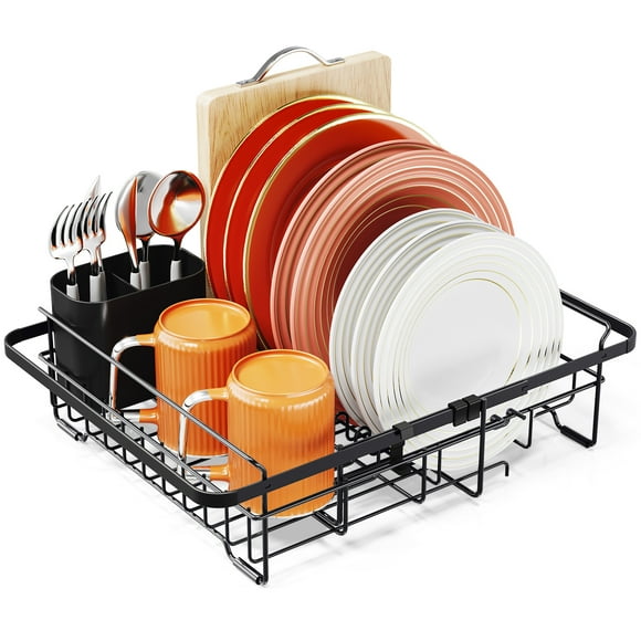 KK KINGRACK Dish Drying Rack , Expandable Metal Dish Rack, Rustproof Dish Drainer for Kitchen Counter, Black