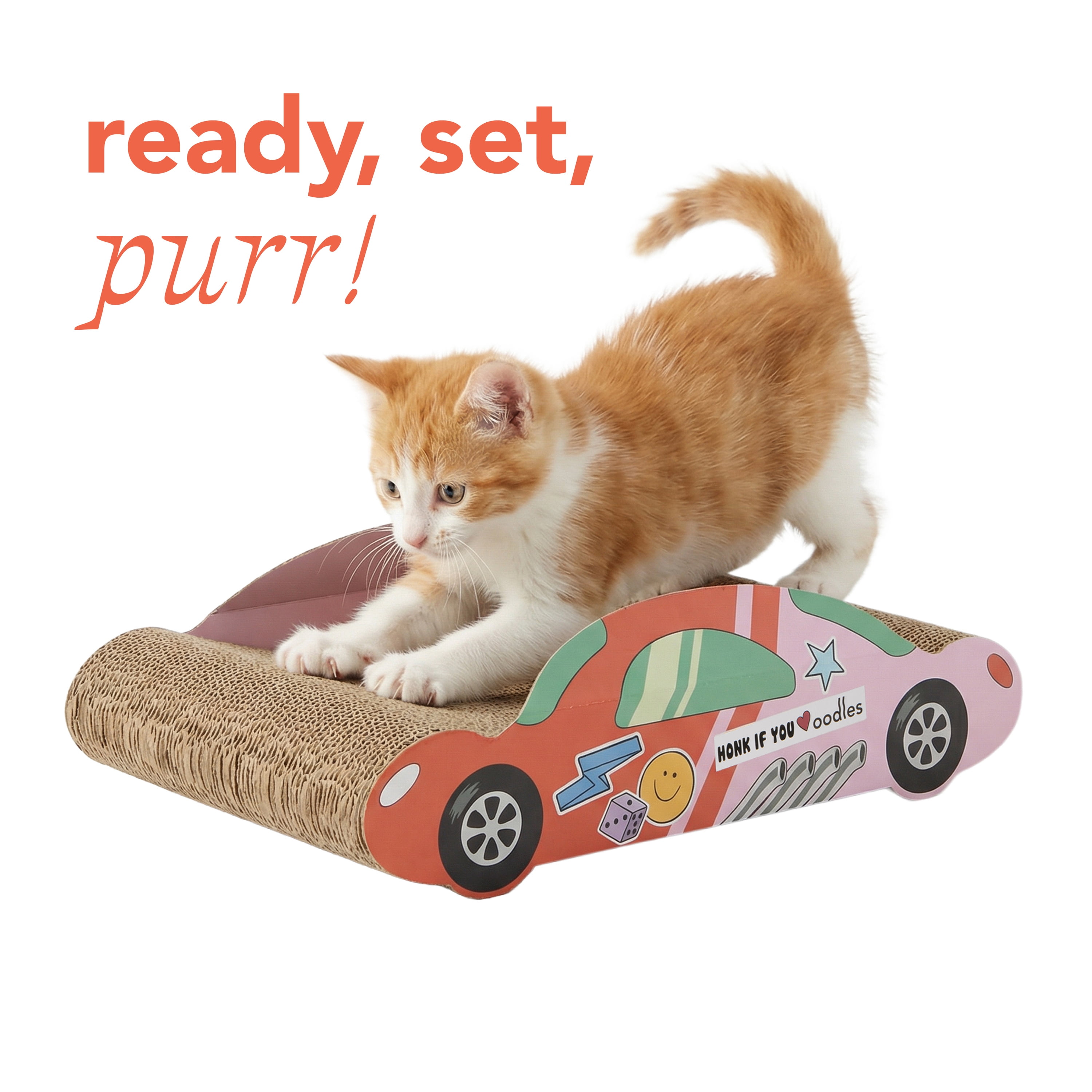 Oodles Red Hot Rod Race Car Durable Corrugated Cardboard Cat Scratching Pad, One Size