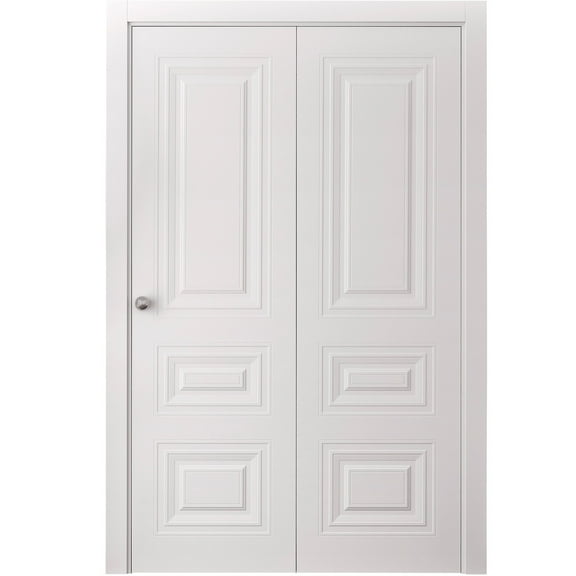 Sliding Closet Bi-fold Doors 36 x 80 inches | SELECT 3329 White | Sturdy Tracks Moldings Trims Hardware Set | Wood Solid Bedroom Wardrobe Doors