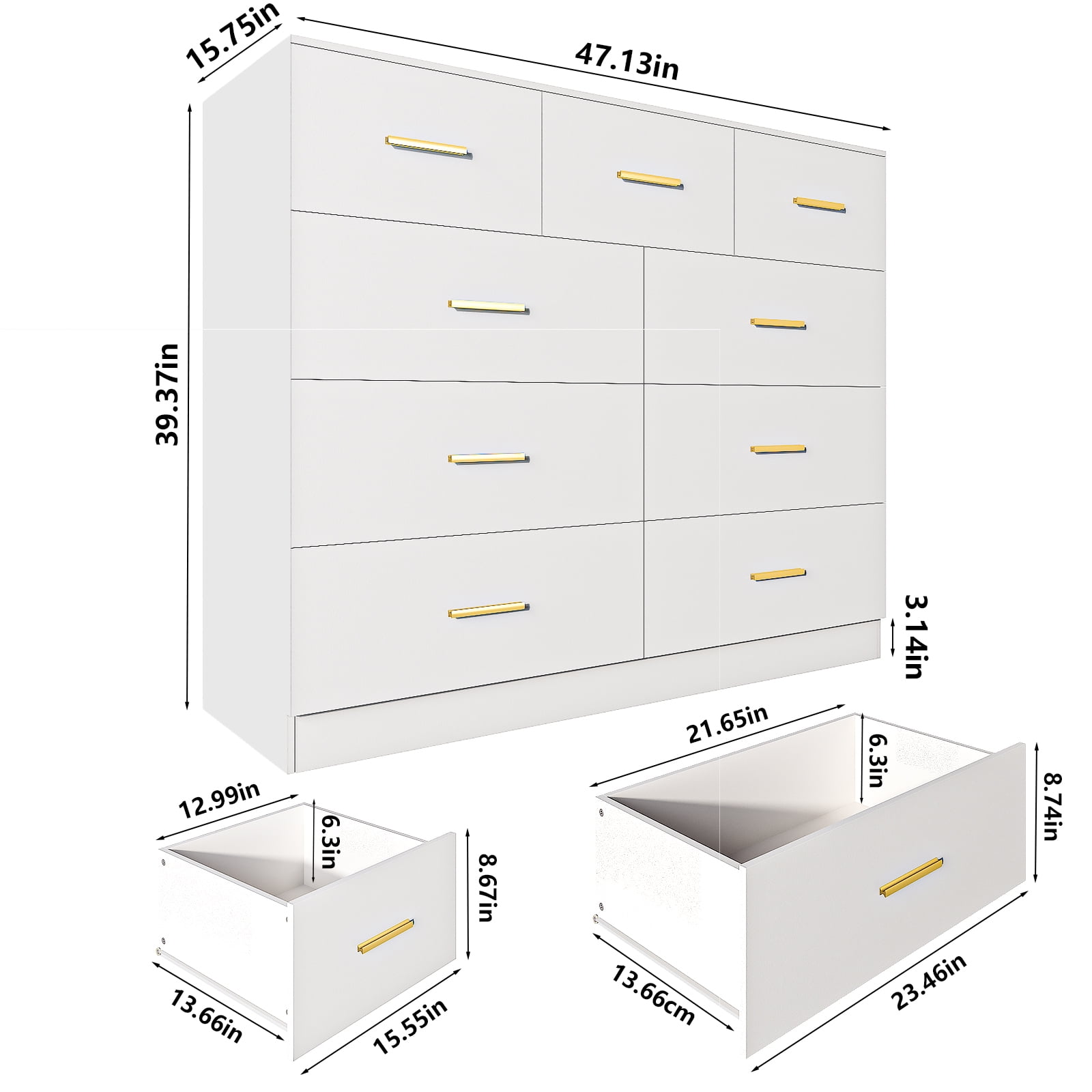 Ktaxon 9 Drawer Double Dresser Wood Dresser Storage Cabinet Drawer