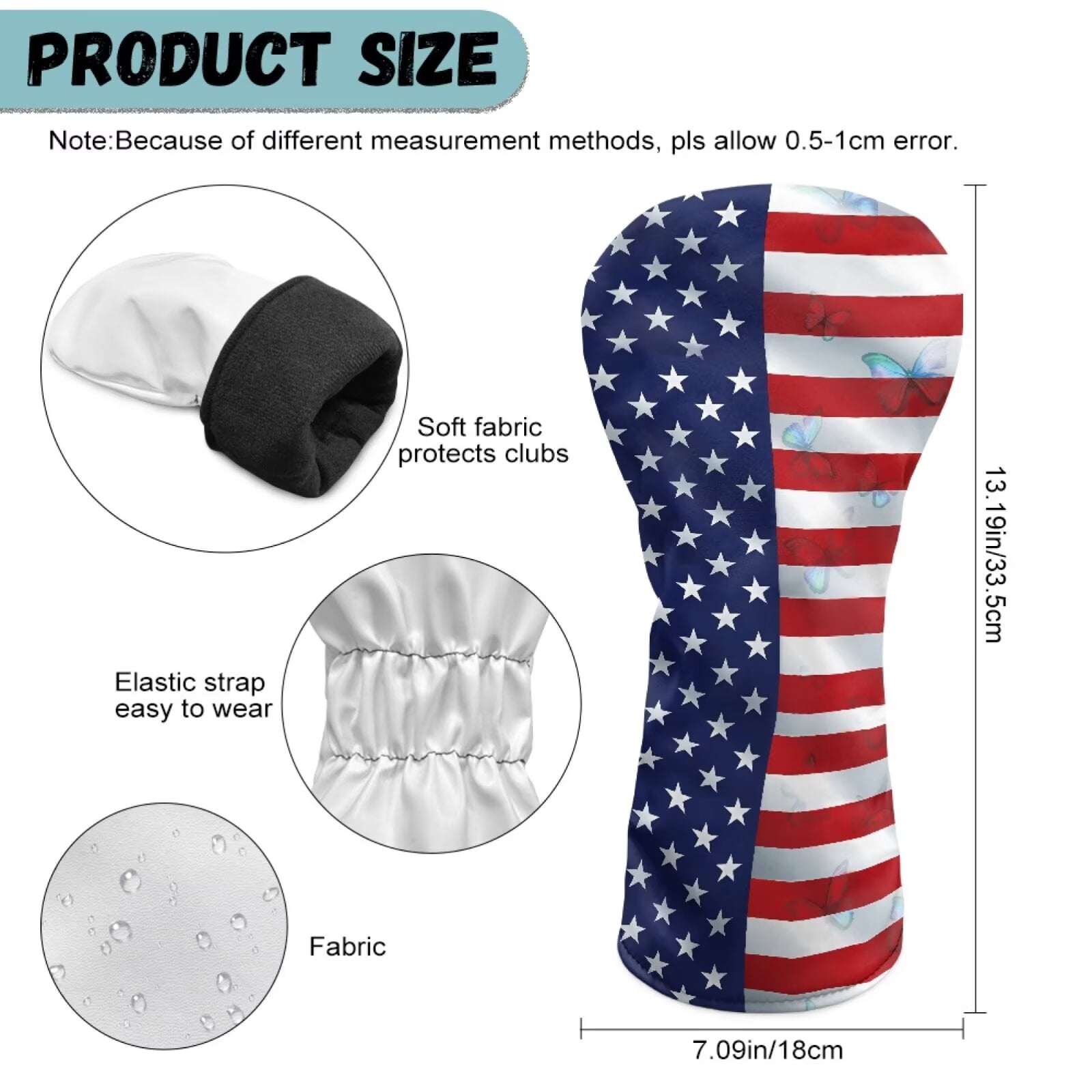 Uorisanigo Golf Club Head Covers for Woods and Drivers - Premium PU Leather American Flag Print Golf Headcovers - 3 Piece Set for Men and Women, Waterproof & Durable