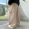 thumbnail image 6 of CQONEPT Kids Boy's Cargo Pants Athletic Running Stretch Jogger Pant Baggy Wide Leg Activewear Trousers with Pockets Khaki 14 Years, 6 of 6