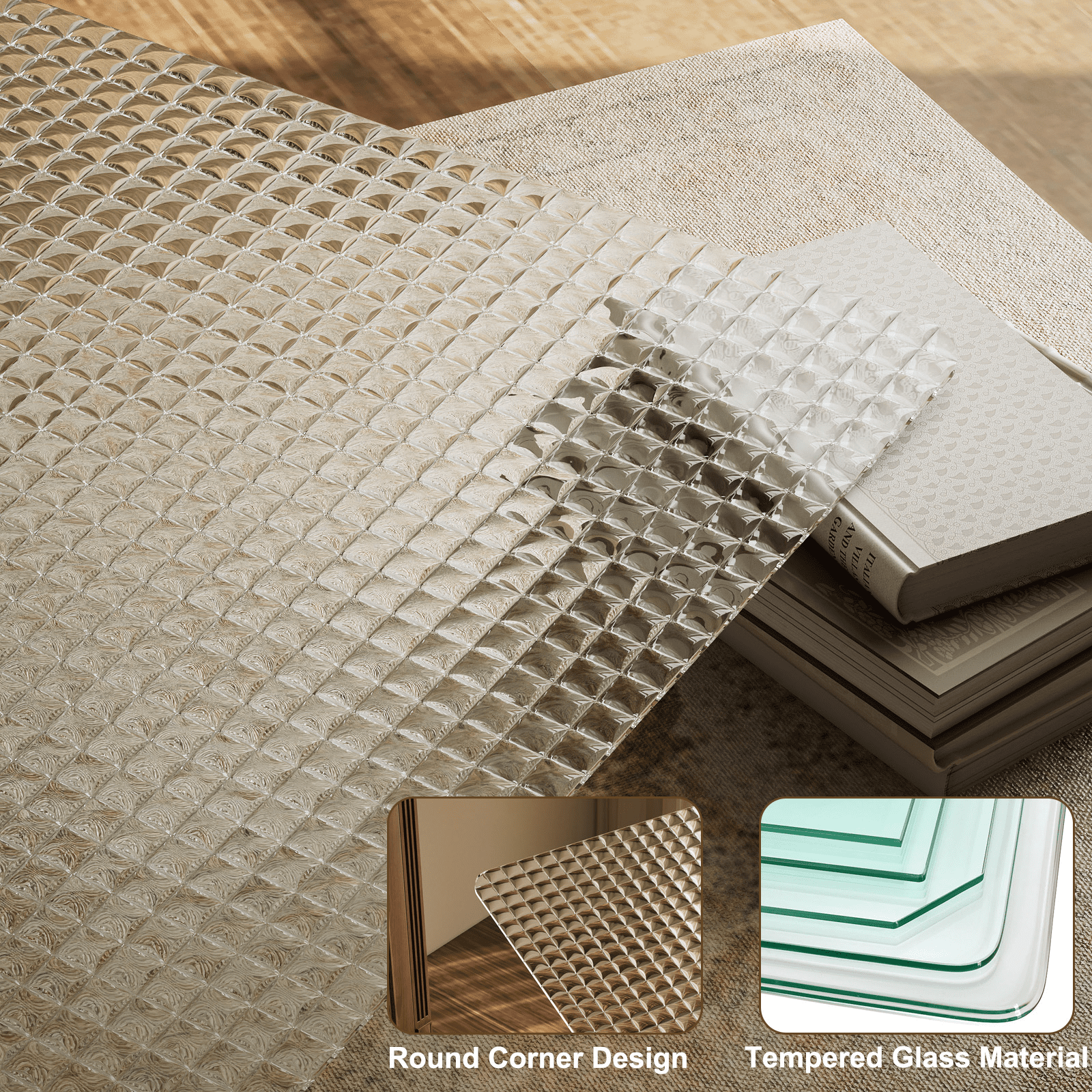 GRAHMCY 46"x55" Wave Glass Chair Mat Tempered Glass Embossed Wave Pattern Chair Mat