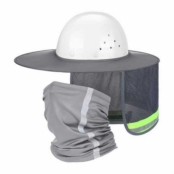 2 Pcs Sun Hard Hat Neck Protection High Visibility Full Brim Mesh Sun Protection and Neck Gaiter Bandana Face Scarf A