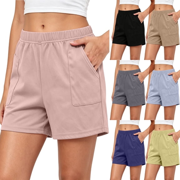 WAGUTH Athletic Sweat Shorts for Women Elastic Waist Wide Leg Summer Beach Shorts Loose Fit Daily Loungewear Running Shorts