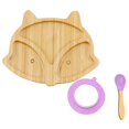 thumbnail image 1 of Baby Toddler Bamboo Sheep Plate Silicone Suction Feeding Bowl Suction Spoon Set, 1 of 2