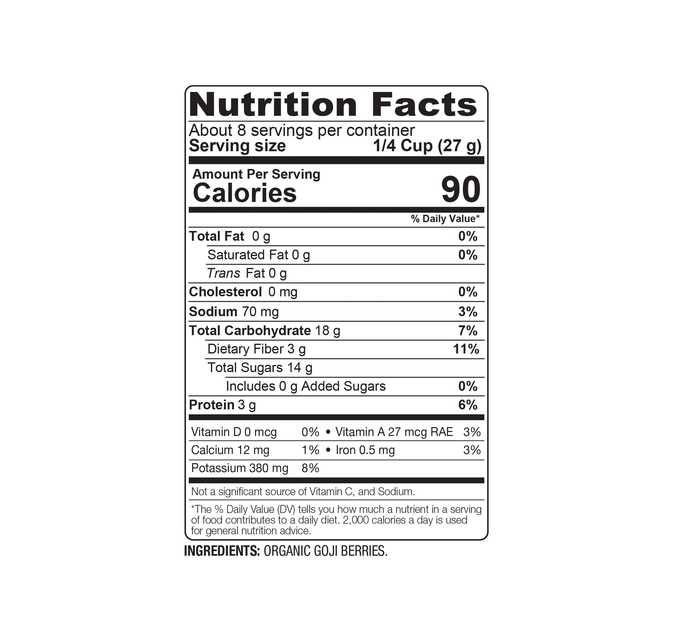 BAREORGANICS Goji Berries (Organic - Sun Dried) (8Oz) 227G