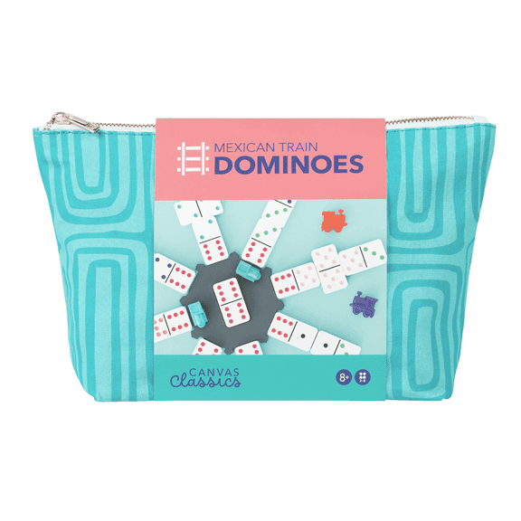 WS Game Company Canvas Classics Mexican Train Dominoes Travel Tabletop Game Set with 91 Double-12 Dominoes, Hub, Trains, Scorepad, and Zippered Travel Pouch, for 2-6 Players Ages 8 and Up