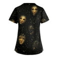 thumbnail image 4 of Mardi Gras Scrub Tops for Woman Sequins Feathers Print V Neck Workwear Sparkly Short Sleeve Party Scrubs with Pockets Black 4XL, 4 of 4