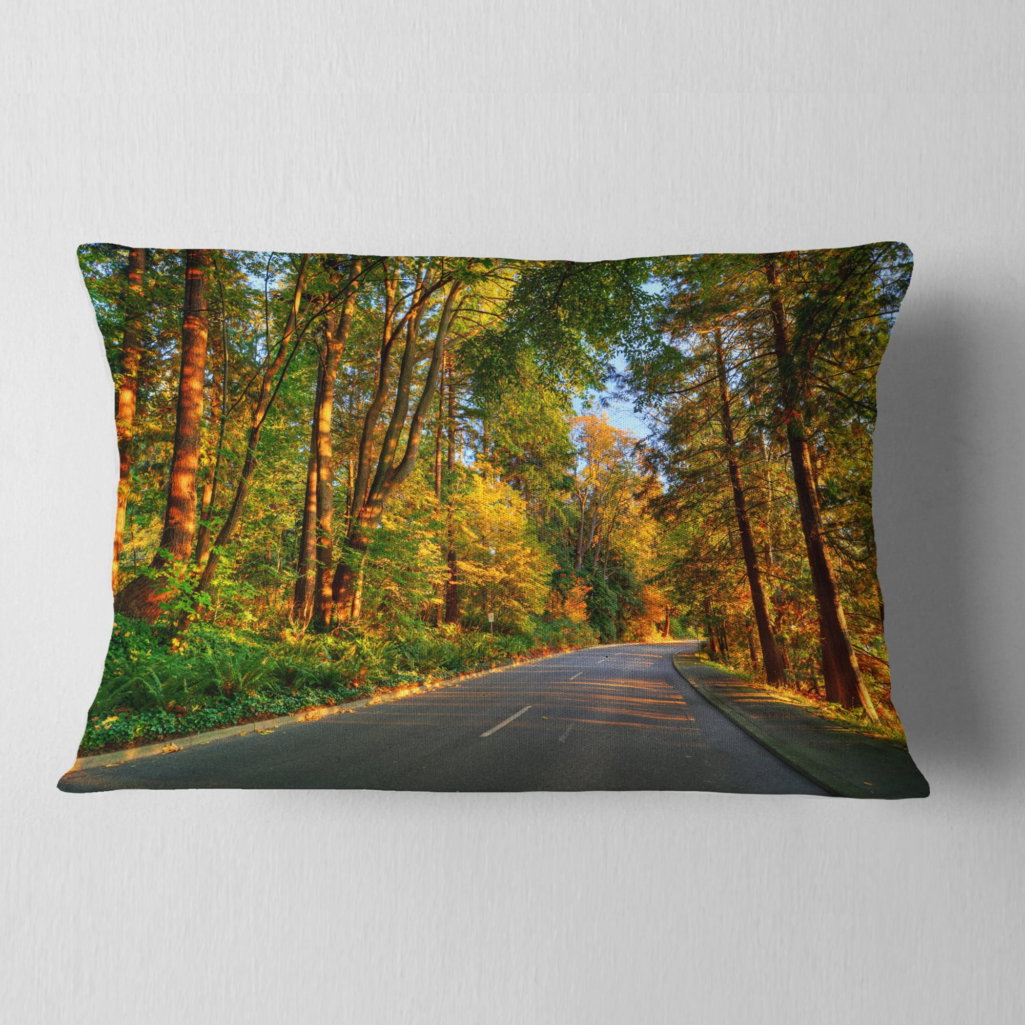 Designart Road Through Yellow Forest - Landscape Printed Throw Pillow - 12x20