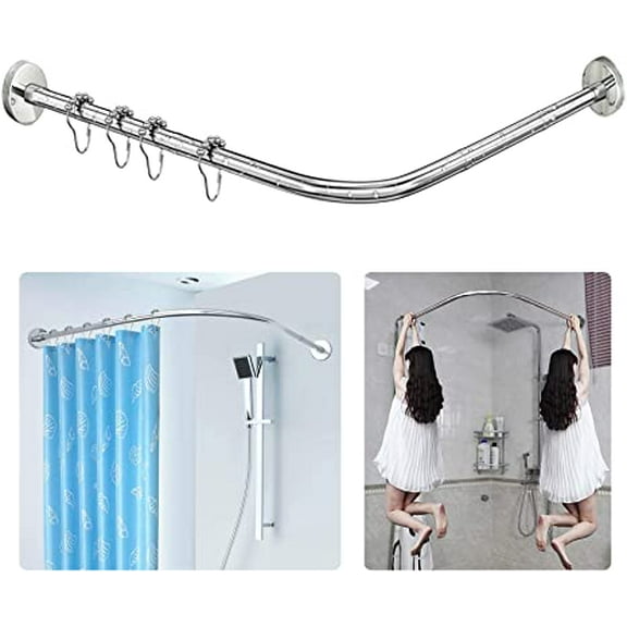 Sikaiqi Stretchable 304 Stainless L Shaped Bathroom Bathtub Corner Shower Curtain Rod Rack (27"-39"x27"-39"), Drill Free Install, for Bathroom, Clothing Store, Private Space