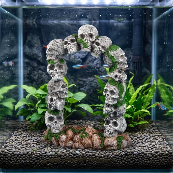 Dalxymotic Halloween Aquarium Skeleton Decor, Resin Skull Aquarium Ornament, Fish Shrimp Shelter Hiding Cave, Halloween Decorations Indoor Outdoor for Home, Office, Desk, Table