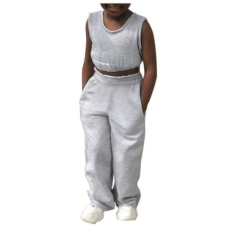 

QBGSAY Little Child Outfits Sets Children S Clothes 2024 New Girls Fashion Casual Sleeveless Vest Solid Color Suit Wind Two Piece Set Cute Clothes