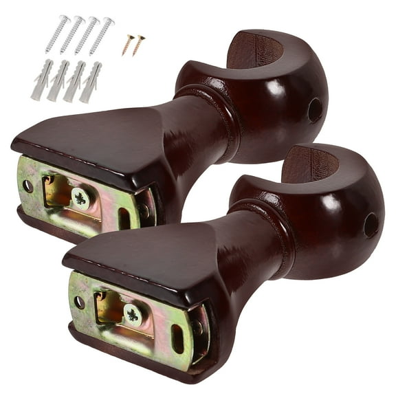 2 Pcs Curtain Poles Wooden Rod Tray Bracket for Curtains Wall