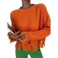 thumbnail image 1 of xiaxaixu Women’s Ripped Sweaters, Long Sleeve Round Neck Solid Color Loose Knit Jumper Tops, 1 of 9