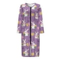 thumbnail image 3 of Yuyamidu Rabbit Zipper Up Robes Easter Egg Long Sleeve Robe for Women Purple Mid-Calf Length Bathrobe Female Nightgown Sleepwear Home Crewneck Loungewear Size L, 3 of 7