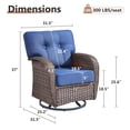 thumbnail image 5 of POCASSY Swivel Patio Chairs Set of 2, Wide Backrest Outdoor Swivel Glider Rocking Chairs with All Weather Brown Wicker with Comfort 5" Thick Cushion for Porch Balcony, Blue Cushion, 5 of 11