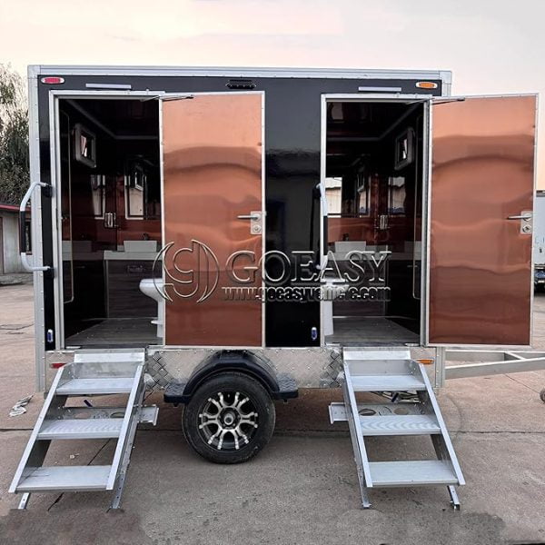 Goeasy Vehicle Black Luxury Portable Restroom Trailer | Premium 2 Station Portable Toilet Trailer