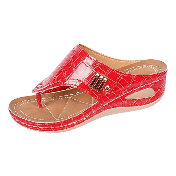 Flip Flops for Women with Arch Support Slip On Platform Wedge Sandals Soft Sole Lightweight Slide Tong Sandal Red Size7.5