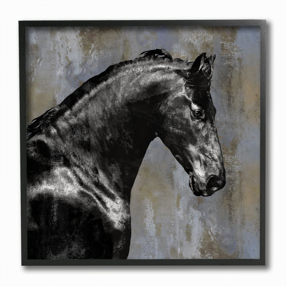 Stupell Industries Black Stallion Horse Portrait Animal Design Framed Wall Art by Melonie Miller