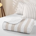 thumbnail image 4 of Meiyoeat Modern Pinstripe Twin Quilt Set, Simple Straight Line Twin Coverlet Set, Beige White, 4 of 7