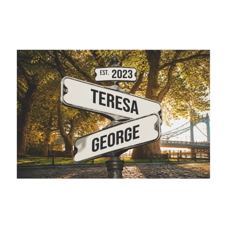 Personalized Wedding Road Sign Canvas Wall Art Engagement and Anniversary Gift 12*18in