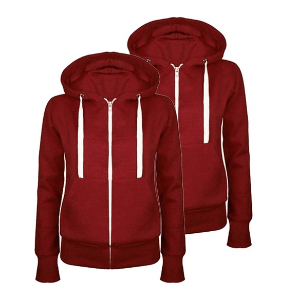 Hoodies Jackets for Women Pack of 2 Casual Zip Up Fllece Jackets Front Full Zipper and Hood Winter Lightweight Long Sleeve Hooded Sweatshirts Sweater Coat Outwear C-Wine L