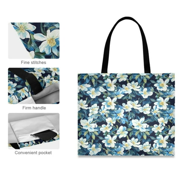 Canvas Tote Bag for Women Girls Design Print Serene Blue Floral Garden Tote
