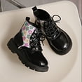 thumbnail image 4 of Ticikt Girls Floral Glitter Ankle Boots, Lace Up Side Zipper Platform Non Slip Kids Fashion Short Boots,Black, 4 of 6