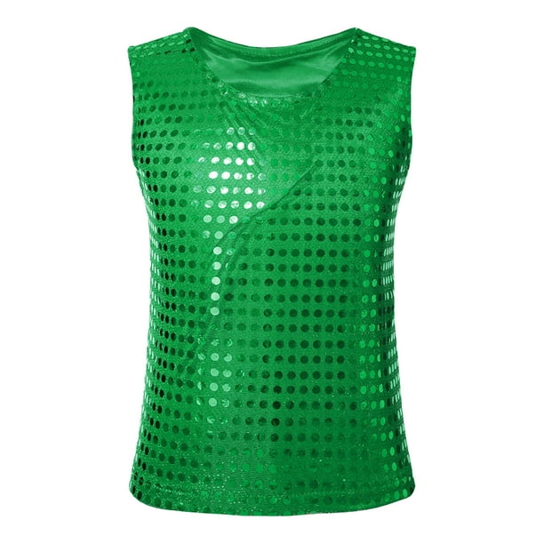 Gibobby Blusa Manga Larga Niñas Chaleco sin mangas para fiesta de disfraces con y lentejuelas informales para niños y niñas (Verde, 6-7 Años)
