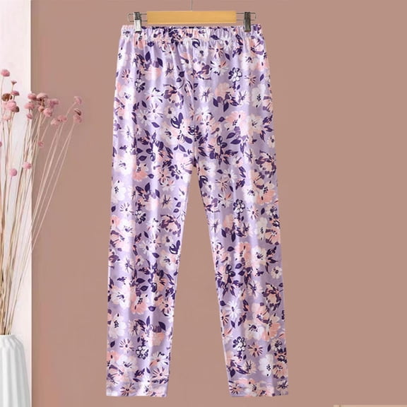 Costeam Womens All Over Floral Print Ankle Length Sleep Pants No Pockets Full Drawstring Elastic High Waist Lightweight Wrinkle Resistant Loose Casual Loungewear Pajama Trousers