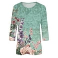 thumbnail image 5 of CYMMPU Flower Printed 3/4 Sleeve Summer Trendy Shirts Round Neck Tunic Tops Spring Tops Loose Fit Blouses for Women Dressy Casual Lightweight Basic Tees Green S, 5 of 5