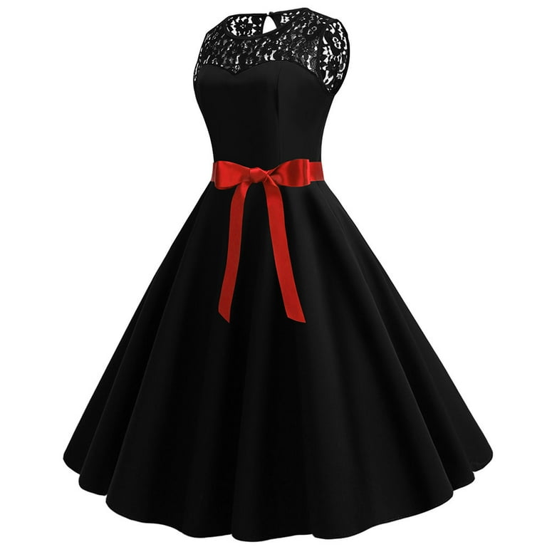 Cllios Tea Party Dress for Women Vintage 1950s Retro Sleeveless Lace Splice Solid Party Prom Swing Dresses for women, Women's, Size: 2XL Cllios Tea Party Dress for Women Vintage 1950s Retro Sleeveless Lace Splice Solid Party Prom Swing Dresses for women, Women's, Size: 2XL
