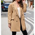 thumbnail image 3 of Notched Collar Coat, Elegant Turn Down Collar Double Breasted Coat Pure Color For Shopping ANGGREK No, 3 of 8