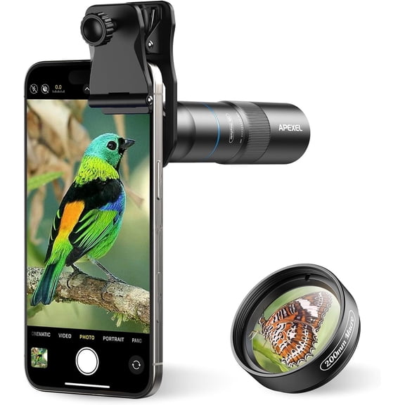 APEXEL 10X Tele-Macro Pro Dual Lens 2-in-1, Portable Clip-On Telephoto Macro Lens for iPhone, Compatible with Samsung & Almost All Smartphones, Pro Photography for Travel, Concert, Exploration