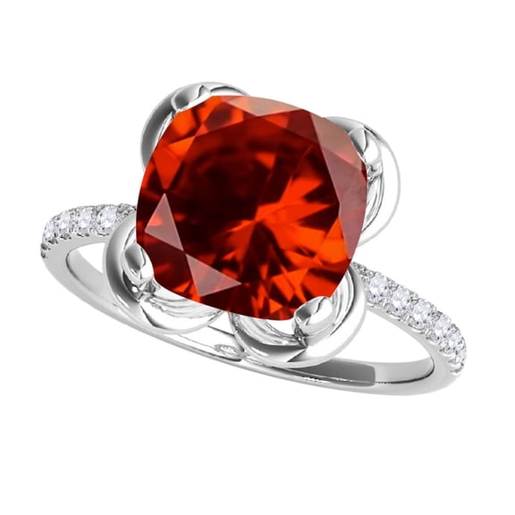 2.30 Ct. Ttw Diamond And Cushion Cut Garnet Ring In 10K White Gold