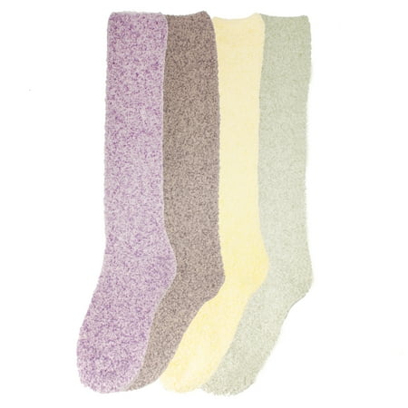 

Women s Fuzzy Feather Soft Cozy Knee High Socks - Assortment 4B - 4 Pairs - Size M/L (4-10)