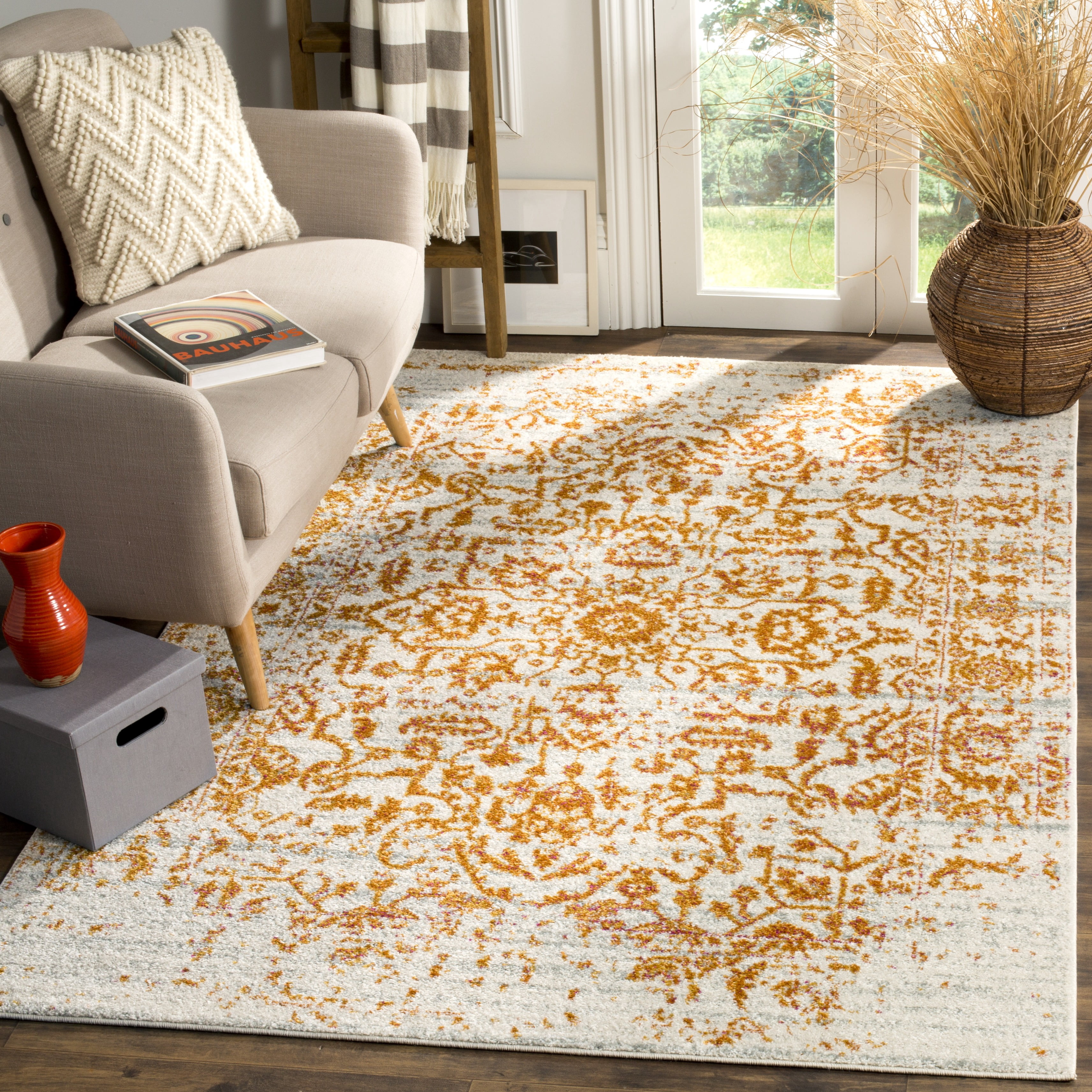Safavieh Madison Fleur Abstract Area Rug, Cream/Orange, 3' x 5'