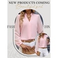 thumbnail image 6 of QAFOPEH Women Notched V Neck Lace Long Sleeve Solid Color Work Office Chiffon Shirt, 6 of 7