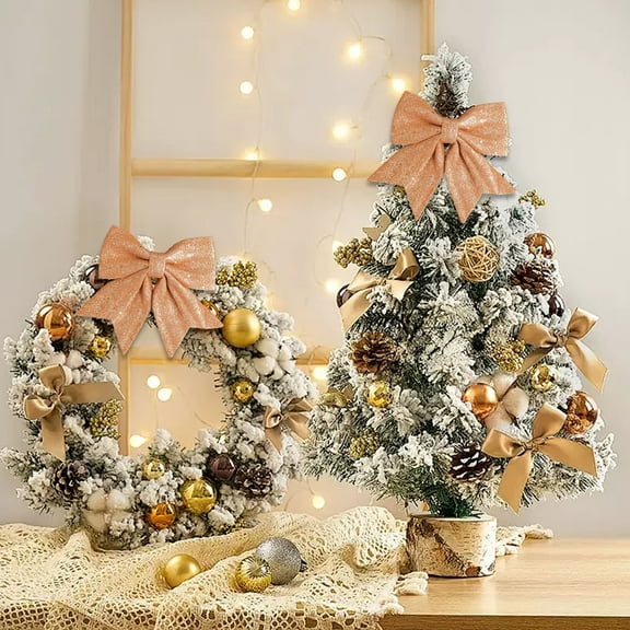 Fwttom Velvet Bows For Christmas Tree, Christmas Tree Decorations Pearl Cottons Gold Powder Christmas Tree Bows, Cororful Christmas Bows for Holiday Party & Tree Ornaments, 7.9 x 6.7 Inches