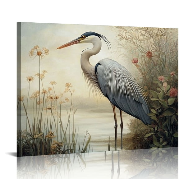 BCIIG Egret Canvas Wall Art Blue Heron Picture Watercolor Bird Artwork Vintage Heron Print Crane Pictures Wall Art Great Blue Heron Painting Abstract Bird Wall Art Watercolor Heron Art Print 20x16in