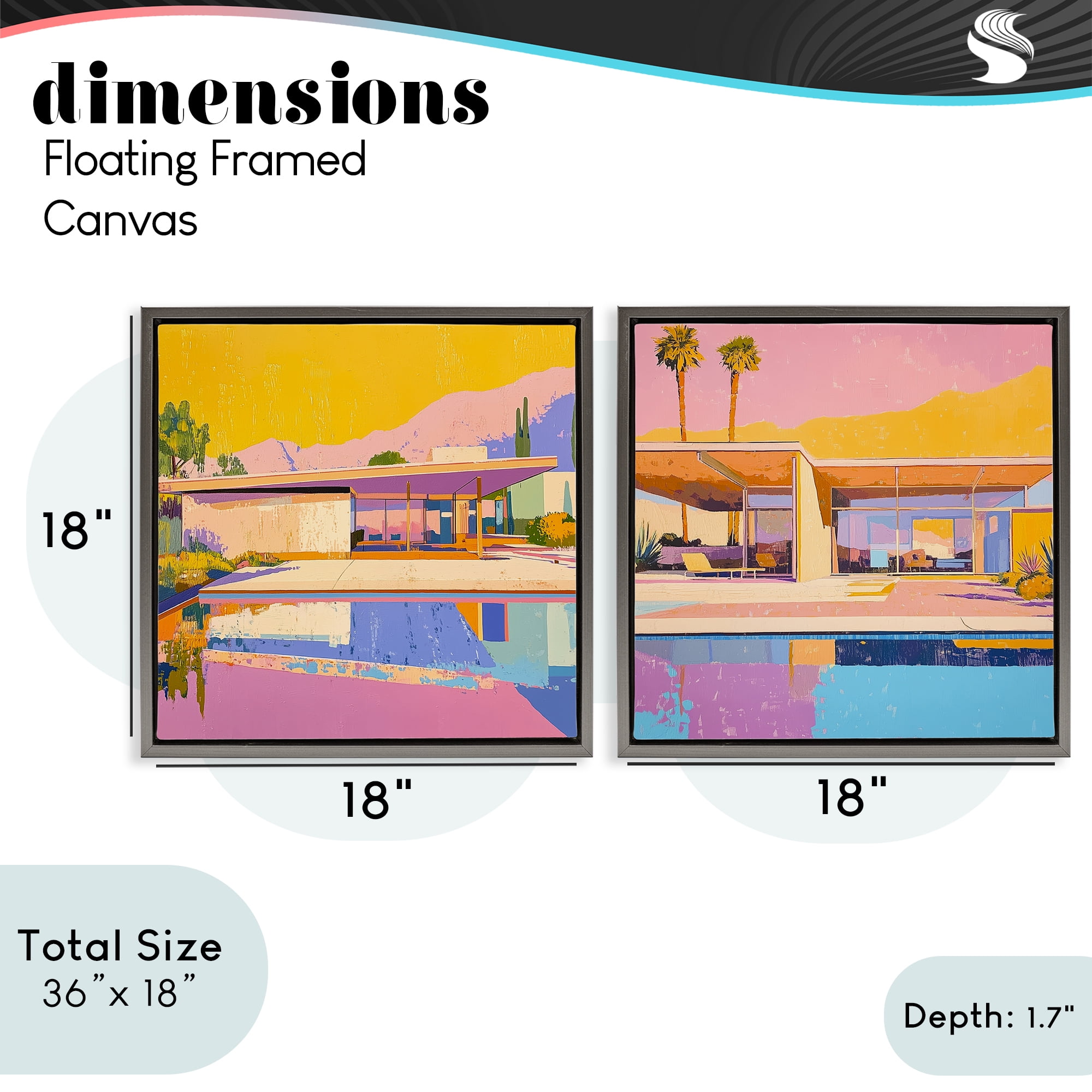 Stupell Industries Case Study Villa 2 Piece Gray Framed Floater Canvas Set, design by Walker Noble