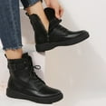 thumbnail image 2 of Mepaouo Women's Ankle Boots Lace up Waterproof Flat Motorcycle Riding Walking Combat Booties(Black,7.5), 2 of 9