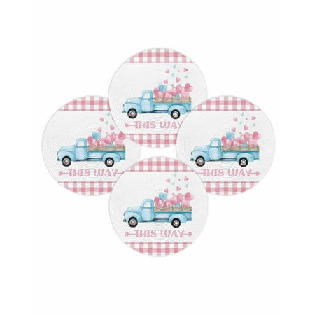 Valentine s Day Round Placemats Set of 4 Loads of Love Place Mats Washable Woven Placemat Blue Truck Pink Love Hearts Plaid Circle Braided Table Mat for Kitchen Dining Table Wedding Party 15 Inch Valentine s Day Round Placemats Set of 4 Loads of Love Place Mats Washable Woven Placemat Blue Truck Pink Love Hearts Plaid Circle Braided Table Mat for Kitchen Dining Table Wedding Party 15 Inch