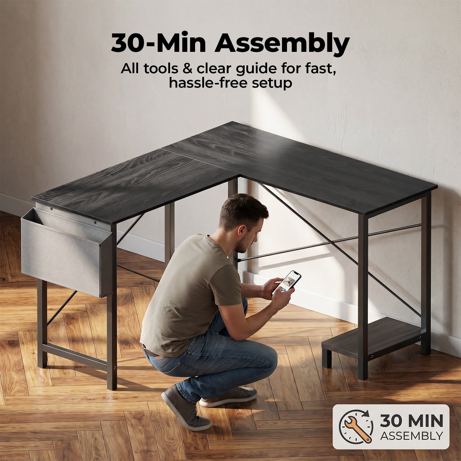 Alvantor 50-Inch L-Shaped Desk with CPU Stand for Home Office
