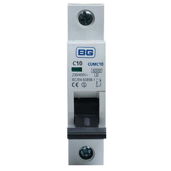 BG ELECTRICAL - 10A Single Pole MCB, C Curve, 6kA
