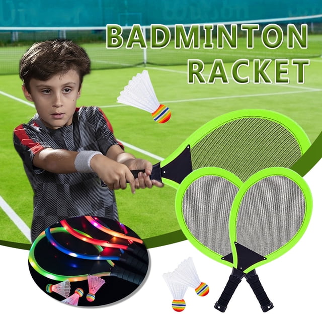 Luminous Badminton Racket, Flashing Design, Lightweight Frame, Durable Construction, Minors Badminton, Portable Game Set, Outdoor Play, Beginner Friendly, Training Equipment, Astm Certified